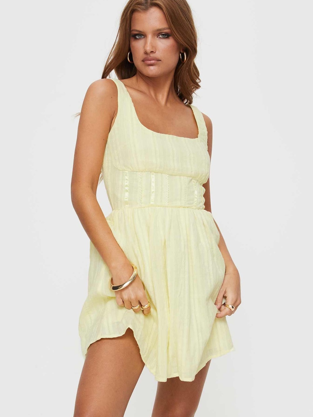Princess Polly Pale Yellow Square-Neck Mini Sundress